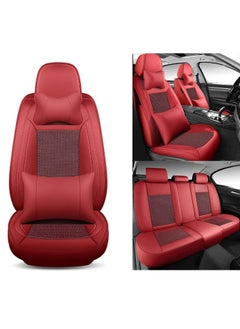 اشتري Luxury PU Leather Car Seat Cover, Full Set Breathable Car Seat with Pillows(red) في الامارات