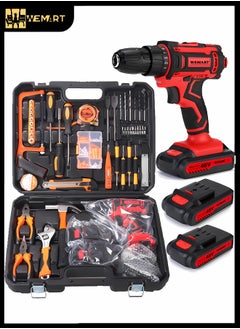 Buy 128 Piece Power Tools Kit with 48V Cordless Drill, Professional Household Home Tool Kit Set with DIY Hand Tool Kits for Garden Office House Repair Maintain in Saudi Arabia