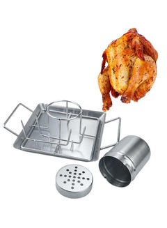 Buy Roasting Pan with Chicken Holder and Spice Jar Stainless Steel Vertical Roasting Chicken Rack Stand, Chicken Stand for Grill Smoker Oven, Sturdy & Durable, Dishwasher Safe & Easy Clean in UAE
