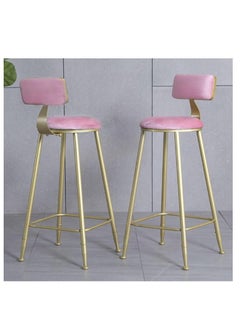 Buy Bar Stool,2 Pcs High Bar Chair with Back,Flannel Upholstered Counter High Chair with Metal Legs，Heavy Duty Barstools ，for Kitchen, Restaurant,Coffee (Pink-2pcs) in Saudi Arabia