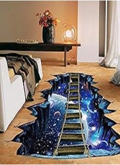 اشتري Universe Planet Suspension Bridge Wall Sticker PVC Removable 3D Floor Sticker Mural Home Decoration-es في مصر