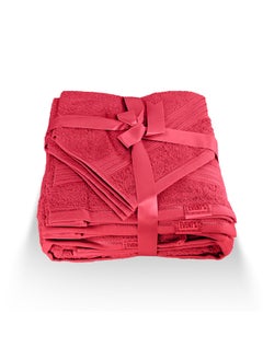 Buy 6 Pcs Events Dyed Towel Set 550 GSM 100% Cotton Terry Viscose Border 1xBath Towel 75x145cm 1xHand Towel 50x90cm 2xBaby Towel 30x50cm & 2xFace Towel 33x33cm Red Color in UAE