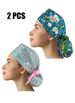 Buy 2 Pack Working Cap with Buttons and Sweatband Adjustable, Cotton Working Hats with Adjustable Ponytail Pack, Head Covers Shower Caps, Sweatband Ribbon Tie Back Hats for Long Hair Women in UAE