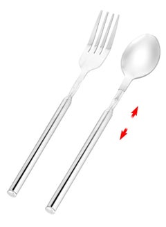 Buy Extendable fork Spoon, Telescopic Fork and Spoon Set Stainless Steel Long Fork Extender Dinner Retractable Spoons Expandable Extension Fork Spoon Extends to 25.2" Tableware for BBQ Fruit in Saudi Arabia