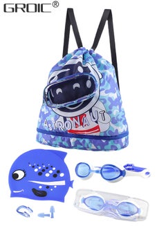 Buy Swimming Backpack for Kids,Kids Swim Cap with Swimming Goggles Nose Clip Earplug and Storage Bag,Children's Swimming Suit in UAE