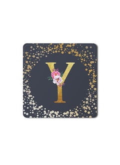 Buy Designer Leather Coasters Mat for Beverage Drinks- Custom Monogram Initial Letter Floral Pattern Alphabet - Y (Grey) in UAE