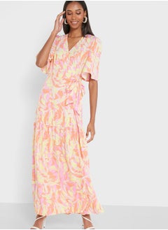 Buy Tie Detail Printed Pleat Detail Dress in Saudi Arabia