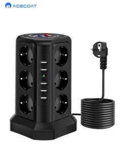 Buy Multifunctional EU Power Strip With Safety Lock Three-Layer Four-Sided 12 Jacks Socket With 5 USB 2500w High Power Home Smart Vertical Adapter With Fast Charge Independent Switch in Saudi Arabia