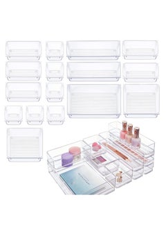 Buy 16 Pcs Desk Drawer Organizers Trays Set Clear Plastic Storage Bins Bathroom Drawer Tray Dividers Vanity Trays Organizer for Bedroom Dresser Makeup Kitchen Utensil Office in UAE