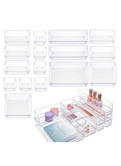 Buy 16 Pcs Desk Drawer Organizers Trays Set Clear Plastic Storage Bins Bathroom Drawer Tray Dividers Vanity Trays Organizer for Bedroom Dresser Makeup Kitchen Utensil Office in UAE