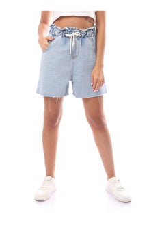 Buy Denim Shorts Wit Elastic Waist -Light Blue in Egypt