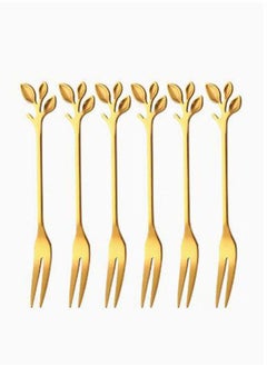 Buy 6-Piece Stainless Steel Fork Set with Decorative Design for Desserts, Appetizers, Fruits, Cakes(Gold) in Saudi Arabia