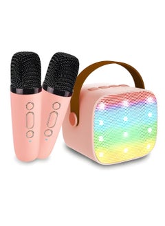 اشتري Kids Mini Karaoke Machine 2 Wireless Microphones Bluetooth Speaker 18 Pre-Loaded Songs Birthday Gifts with Colorful Lights (Pink) في السعودية