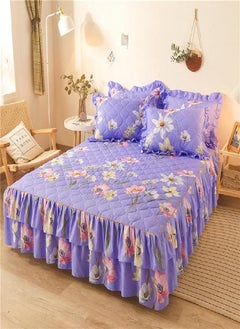 Buy 1/3pcs 15 Inch Drop 3D Digital Floral Pattern Printed Ruffled Bed Skirt Sheets with Pillow Shames Set Soft & Comfortable Bedspread Coverlet Bed Skirts in Saudi Arabia