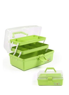 اشتري 12 Inch, Triple Organiser Folding Tool Box, Arts and Crafts Box, Sewing Supplies Organiser with 2 Trays, Green في الامارات
