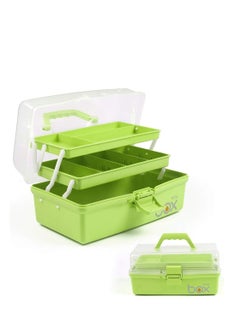 اشتري 12 Inch, Triple Organiser Folding Tool Box, Arts and Crafts Box, Sewing Supplies Organiser with 2 Trays, Green في الامارات