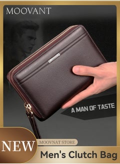 Buy Men's Wallet Long Purse Leather Clutch Bag Large Business Handbag Phone Card Holder Case Brown in Saudi Arabia