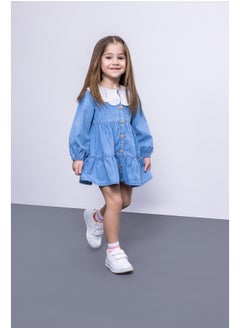 Buy Babygirl Regular Fit Lace Neck Long Sleeve Denim Dress in Egypt