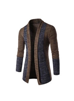 اشتري Retro Men Long Sleeve Slim Fit Color Block Patchwork Knitted Coat Coffee في السعودية