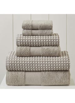 اشتري Overseas 6-Piece Yarn Dyed Cobblestone Jacquard Towel Set Flax في السعودية