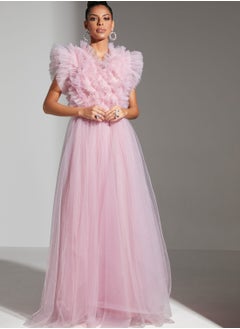 Buy Hadia Ghaleb Rosette Tulle Dress in Saudi Arabia