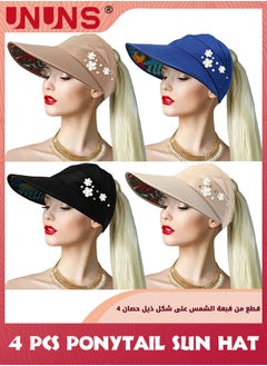 اشتري Women's Sun Hats,4 Pack Wide Brim Summer Beach Hat,Foldable Visor Floppy Adjustable Ponytail Hats,UV Protection Sun Hat,Fashion Beach Hat For Girls Hiking Camping Fishing Safari,4 Colors في السعودية