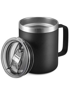 اشتري Coffee Mug, Stainless Steel Insulated Coffee Mug with Handle, Double Wall Vacuum Travel Mug, Tumbler Cup with Sliding Lid (12oz, Black) في السعودية
