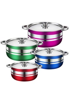 اشتري 8-Piece Stainless Steel Pot Set, Household Soup Pot Combination, Suitable for Various Stoves في السعودية