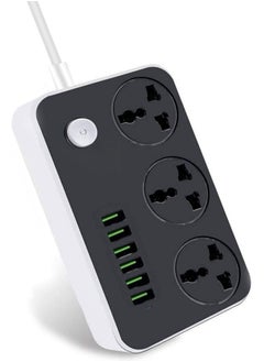 Buy Extension Lead with USB Ports 3 Way Outlets 6 USB Ports Surge Protection UK Socket  (EU Plug) 162x 97 x 38mm in Saudi Arabia