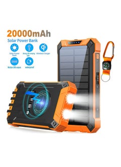 اشتري Solar Power Bank Built-in Cable 20000mAh Solar Charger Wireless Charging with 3 Inputs & 6 Outputs for All Smartphones, LED Flashlight/Compass Carabiner for Outdoor Camping Activities (Orange) في السعودية