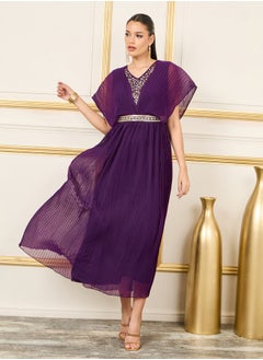 Buy Sequin Detail Pleated Cape Sleeves A-Line Maxi Dress in Saudi Arabia