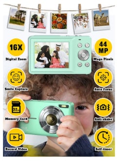 Buy Digital Camera for Kids - FHD 1080P 44MP - Rechargeable Compact Mini Camera with 16X Digital - Portable Pocket Camera - With 32GB Memory Card in Saudi Arabia