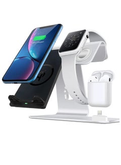 Buy Aluminum 3 in 1 Wireless Charger Stand For iPhone Qi Fast Charge Dock Station Vertical for iWatch AirPods Silver in UAE