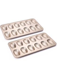 Buy Nonstick Bakeware 2-Pack 12-Cavity Heavy Duty Cookie Trays, Oven Safe, Warp Resistant Crust Shape Mold Cake Pans, Champagne Gold in UAE