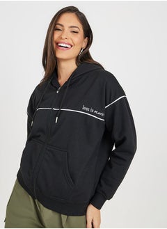 Buy Oversized Embroidered Slogan Full Zip Hoodie in Saudi Arabia