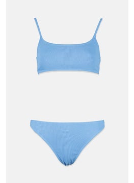 اشتري Women 2,Piece Non,Padded Ribbed Swim Bikini Set, Blue في السعودية