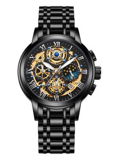 Buy Fashion Men Watch Luxury Waterproof Sport Wristwatch Hollow Out Luminous Stainless Steel Quartz Watch + Box in UAE