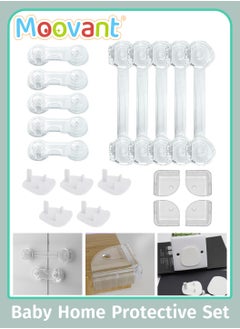 Buy 19PCS Child Safety Locks Set Baby Proofing Plug Covers Baby Child Safety Cupboard Door Lock Table protection Angle Infant Safety Strap Locks for Cabinets and Drawers, Toilet, Fridge & More in Saudi Arabia