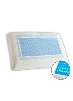 Buy Bed pillow made of memory foam and covered with a wonderful gel material, in white and blue, dimensions 12x70x40 cm. in Saudi Arabia