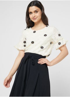 Buy Floral Motif Textured Blouse in Saudi Arabia