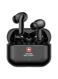Buy Swiss Military Delta 3 True Wireless Earbuds with ANC, Deep Bass, HD Audio & Calls, Type-C Charging, Auto Pairing & Wireless Charging Case, Compatible with iPhone/Samsung & Other devices - Black in UAE