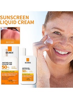 Buy Sunscreen Liquid Cream, Sunscreen Skin Care Waterproof Strong UV Protection Hydrating Cream SPF 50+ PA++++ 50ML For Women Men in UAE