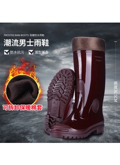 Buy Thickened Mens Rain Boots High Top Waterproof Anti-SlipBrown (thickened without lining) + cotton cover Brown (thickened without lining) + cotton cover in Saudi Arabia