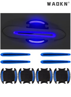 Buy 8PCS Car Handle Cup Protector Reflective Stickers, 3D Carbon Fiber Door Bowl Paint Scratch Protective Film, Night Visibility Door Cover Guard Strips, Warning Decals Universal for Most Cars (Blue) in Saudi Arabia