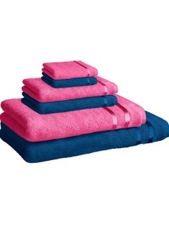 اشتري 450 GSM Towel Set 100% Cotton Ultra Soft, Super Absorbent, Antibacterial Treatment,terry-looped (Pink and Blue Set of 6) في الامارات