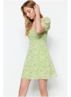 Buy Green Floral A-Cut Chiffon Lined Mini Woven Dress TWOSS23EL00512 in Egypt