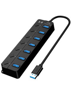 اشتري موزع USB 7 في 1 موزع USB 3.0 مع مصباح LED فردي، دونجل محول USB C متعدد المنافذ، موسع منفذ USB محمول لأجهزة الكمبيوتر المحمولة PC MacBook Mac Pro والمزيد (أسود) في السعودية