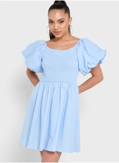 Buy Smock Dress With Puff Sleeve in Saudi Arabia