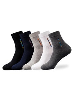 Buy 5 Pairs Men's Cotton Crew Socks Mid-Calf Dress Socks Moisture Wicking Suitable for All Seasons Striped Pattern in a Variety of Colors for Business Casual Wear in Saudi Arabia