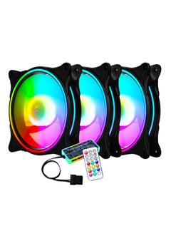 Buy 3-Piece RGB Cooling Fans for PC Computer Gaming Case with RGB Remote Controller 120MM in Saudi Arabia